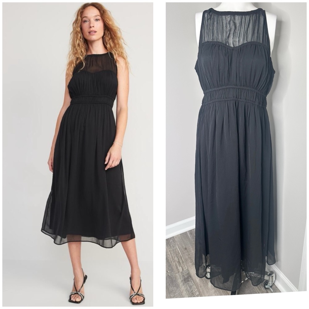 OLD NAVY BLACK CHIFFON GRECIAN STYLE MIDI DRESS-NWT-MEDIUM